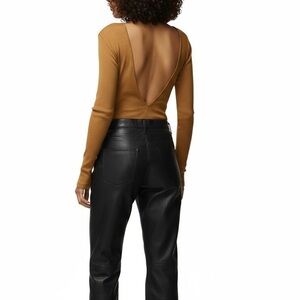 Goldsign the deep rib vback bodysuit size small color ochre